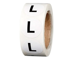 Hvide str. L klistermærker (Large) på rulle, 500 stk, 25mm