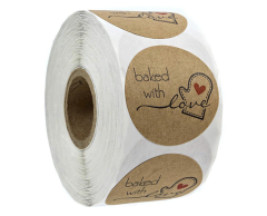 Baked with love klistermærke til håndlavet bagværk