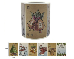 Til og fra kort jule klistermærker på rulle, 250 stk, 6 motiver, 75x50