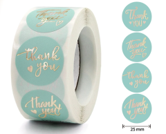 Takke klistermærke i aqua blå med guld skrift