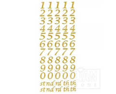 Tal klistermærker med guld glimmer 0-9, på ark