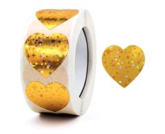 Guld Hjerte Hologram Klistermærker, 25mm, 500 stk. 
