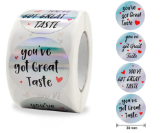 You’ve got great taste klistermærker, sølv holo, 4 slags, 500 stk