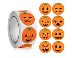 Halloween græskar klistermærker på rulle, 8 designs, 25mm, 500 stk. 
