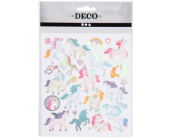 Holografiske enhjørninger klistermærke ark, 27 stk. - Pastel