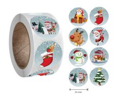 Juleklistermærker på rulle, 128 motiver, 500 stk, 25mm