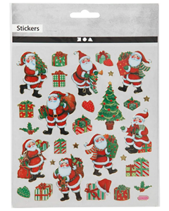 Juleklistermærker med julemænd og gaver 15x16,5 cm