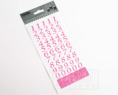 Lyserøde glimmer tal klistermærker 1-9, på ark