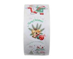 Merry Christmas runde juleklistermærker på rulle, 25mm, 500 stk pr. rulle