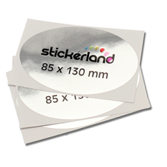 Ovale klistermærker i blank sølv