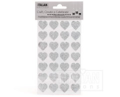 Glitter sølv hjerte klistermærker, 28 stk.