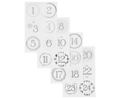 Sølv tal klistermærker til pakkekalender 1-24