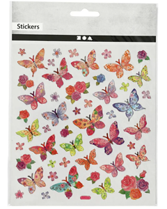 Søde sommerfugle klistermærker på ark med sølv detaljer