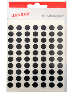 Sorte runde prikker 8mm på ark, 560 stk