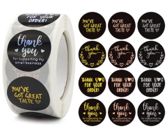 Thank you / Great taste klistermærker, guld-holo-pink, 500 stk
