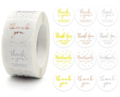Thank you / Handmade with love klistermærker, guld-sølv-bronze, 500 stk